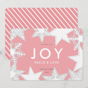 JOY Frosted Snowflakes Pink Christmas Card