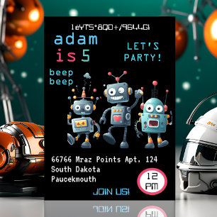 Joy Girl Cool Team Funny Crazy Robot 2nd Birthday Invitation