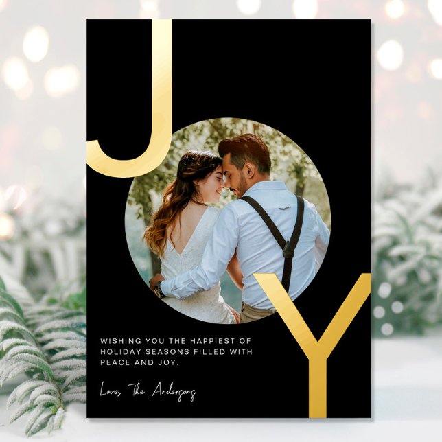Joy Gold foil black elegant minimalist Christmas Foil Holiday Card (Creator Uploaded)
