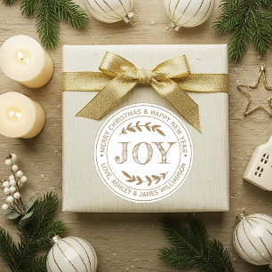 JOY Gold Merry Christmas Message Gift Label