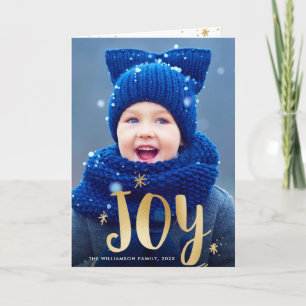 JOY   gold script overlay christmas photo card