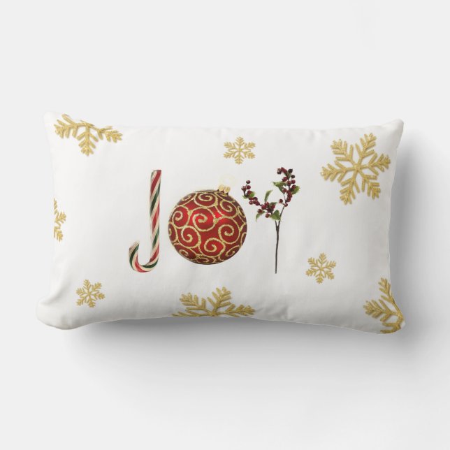 Joy gold snow flakes and word art lumbar cushion (Front)