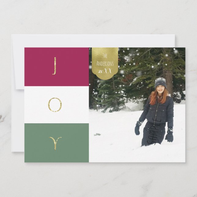 JOY Gold Sparkle Colour block Holiday Photo (Front)