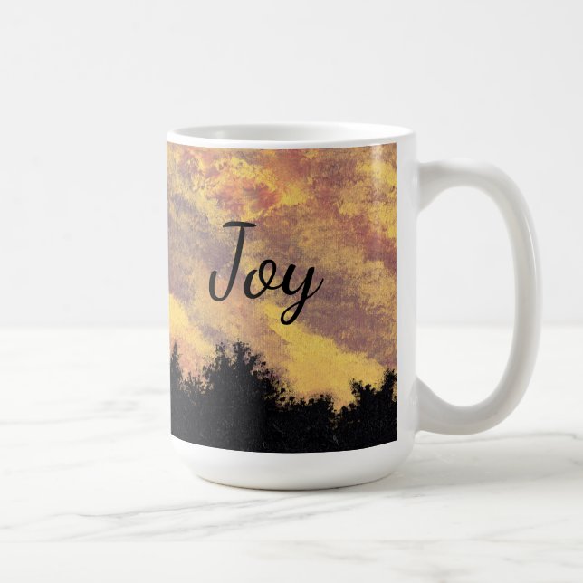 Joy - "Golden Sunset Pines" Mug by All Joy Art (Right)