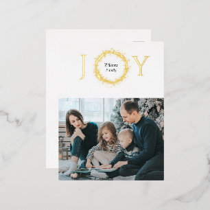 Joy Golden Wreath Christmas Foil Holiday Postcard
