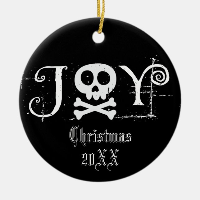 Joy Gothic Christmas Ceramic Tree Decoration (Front)