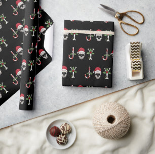 Joy Gothic Skull Holly Christmas Holiday Wrapping  Wrapping Paper