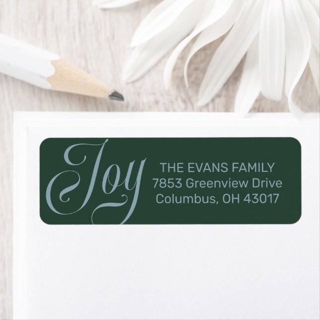 Joy green and light blue Christmas return address (Insitu)