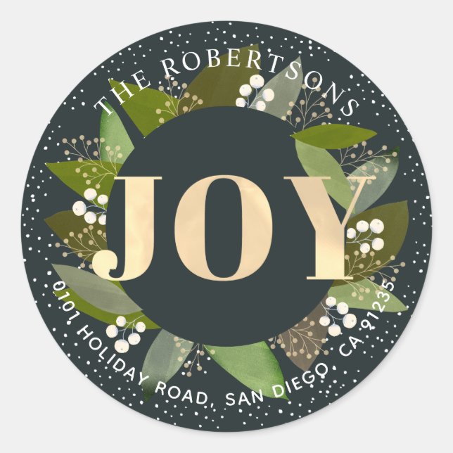 JOY Green Foliages Navy Blue Address Sticker (Front)