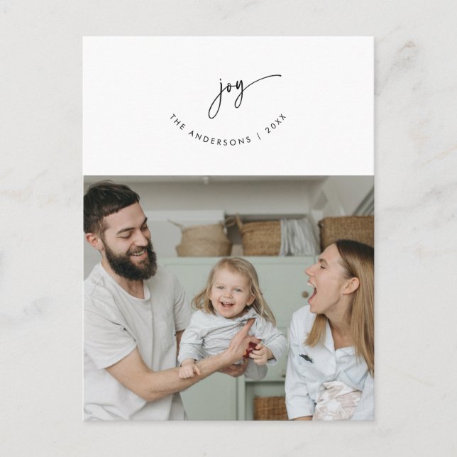 Joy, Greeting, Family Photo, Smiling Script Postcard (Front)