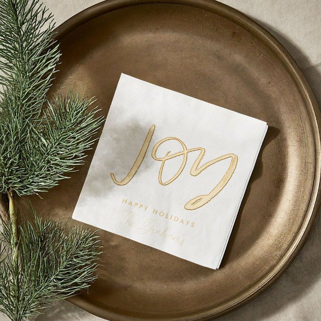 Joy Hand-Lettered Holiday Foil Napkins (Joy Hand-Lettered Holiday Gold Foil Christmas Cocktail Napkins)