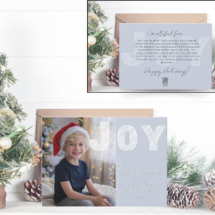 JOY & Happy Holidays Family Photo ice blue Holiday Card