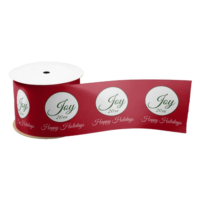 Joy Happy Holidays Minimalist Circle Christmas Satin Ribbon (Spool)