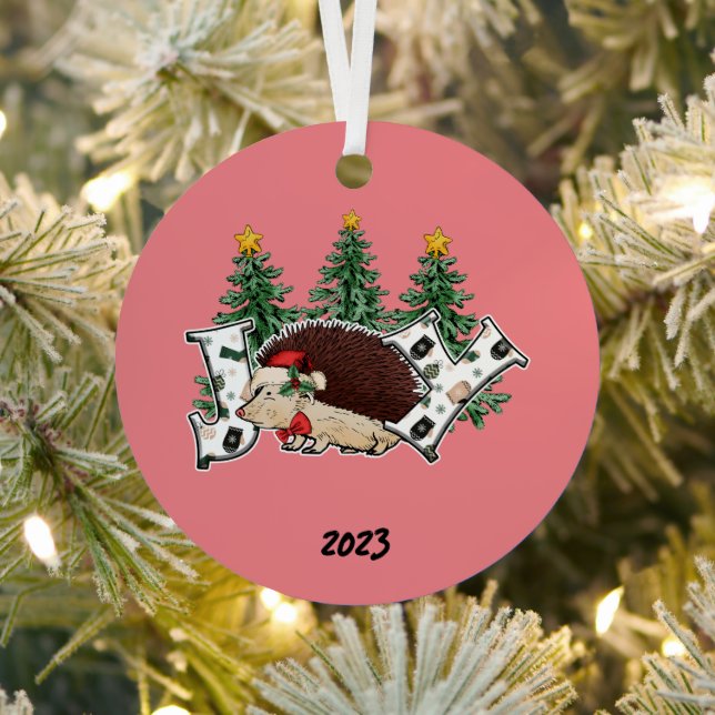 Joy Hedgehog Christmas Metal Tree Decoration (Insitu)