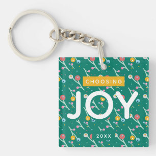 Joy Holiday Berries Green Christmas Custom Key Ring