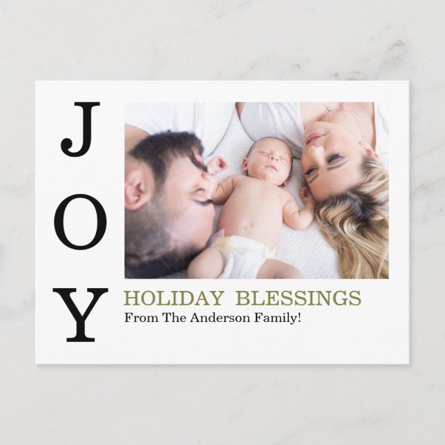 JOY Holiday Blessings Photo Family Holiday Card (Front)