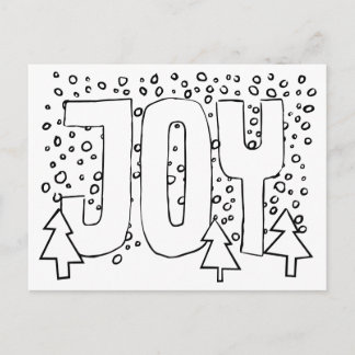 Joy Holiday Card, Colour-It-Yourself, Snowy Pine Postcard