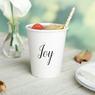 Joy Holiday Minimal White Elegant Text Paper Cups