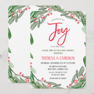 Joy Holiday Mistletoe Baby Shower Invitation