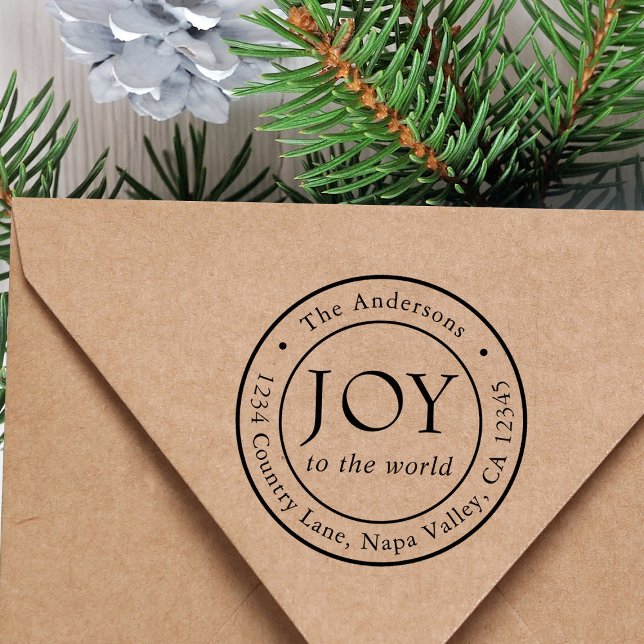 Joy Holiday Return Address Round Rubber Stamp (Creator Uploaded)