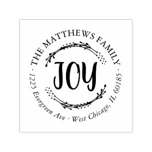Joy Holiday Round Return Address Stamp