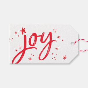 JOY HOLIDAY stylish simple modern red sparkles Gift Tags