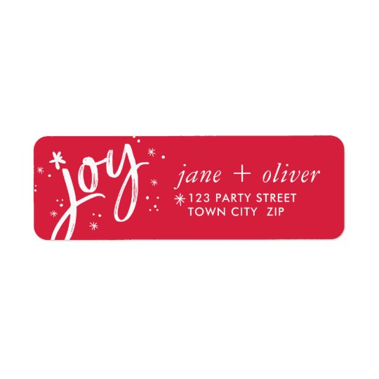 JOY HOLIDAY stylish simple modern red sparkles Return Address Label
