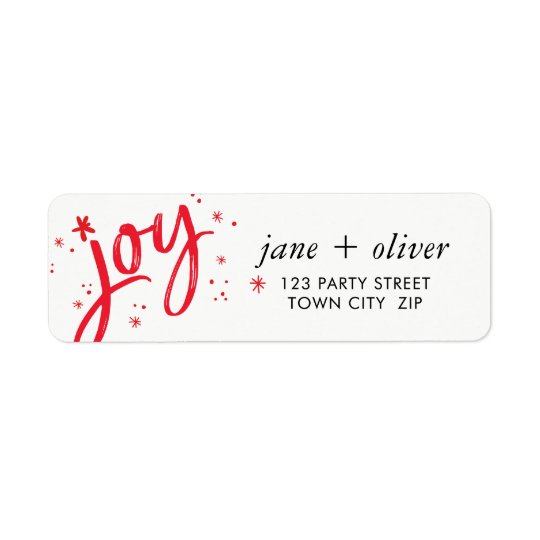JOY HOLIDAY stylish simple modern red sparkles Return Address Label