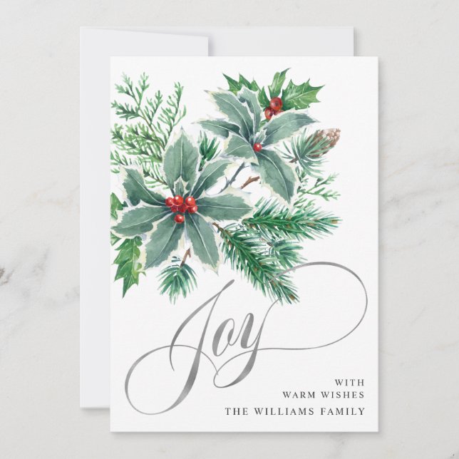 JOY Holly Berry Branch Christmas Greeting Holiday  (Front)