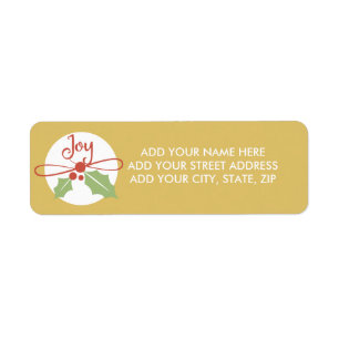 Joy Holly Gold Christmas Holiday Address Labels