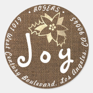 Joy Holly Holiday Return Address Linen Gold Farm Classic Round Sticker