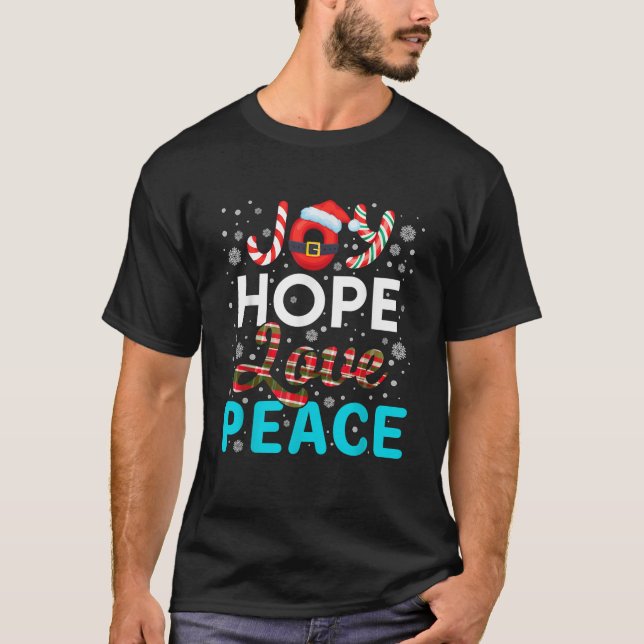 Joy Hope Love Peace Buffalo Plaid Christmas Family T-Shirt (Front)