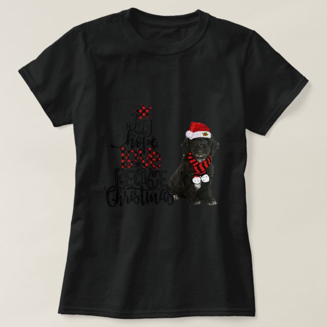 Joy Hope Love Peace Christmas Black Cockapoo T-Shirt (Design Front)