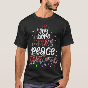 Joy Hope Love Peace Christmas Buffalo Plaid Christ T-Shirt