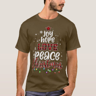 Joy Hope Love Peace Christmas Buffalo Plaid Christ T-Shirt