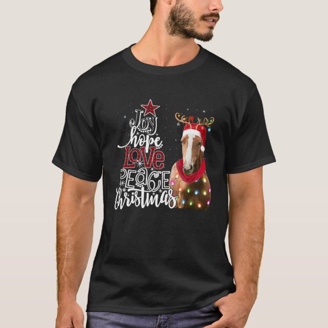 Joy Hope Love Peace Christmas Horse Santa Reideer  T-Shirt (Front)