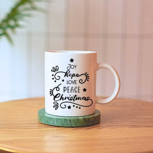 Joy Hope Love Peace Christmas Print Modern White Coffee Mug