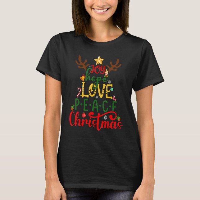 Joy Hope Love Peace Christmas Tree Red Buffalo Pla T-Shirt (Front)