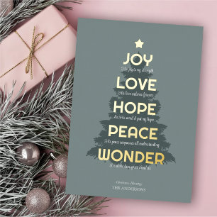 Joy Hope Love Peace Wonder Christian Christmas Foil Holiday Card