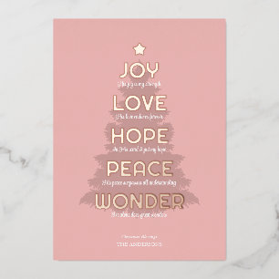 Joy Hope Love Peace Wonder Christian Christmas Foil Holiday Card