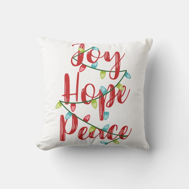 Joy Hope Peace Christmas Lights Throw Pillow (Front)