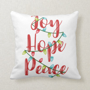 Joy Hope Peace Christmas Lights Throw Pillow