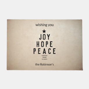 Joy Hope Peace Christmas Tree Family Name Doormat