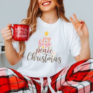 Joy, Hope, Peace this Christmas with Faith message T-Shirt