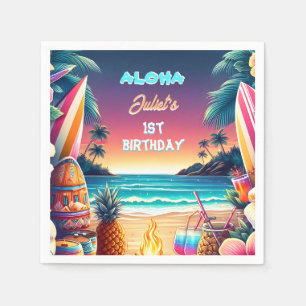 Joy hula Luau Surf aloha hawaiian 1st birthday Napkin