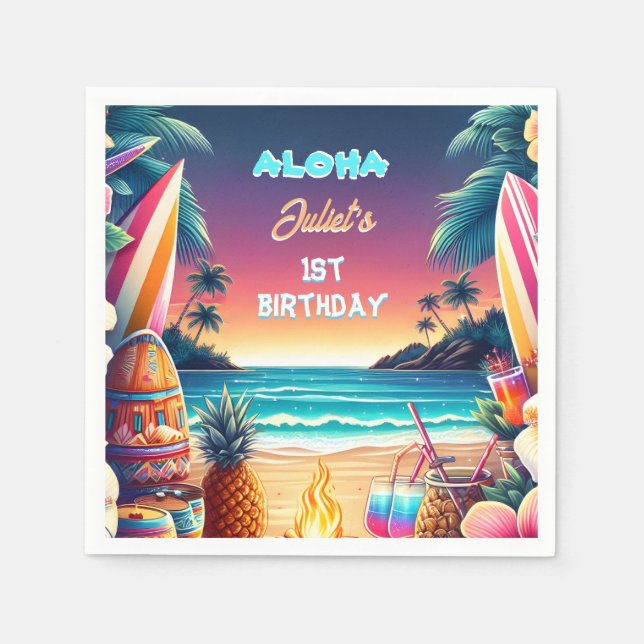 Joy hula Luau Surf aloha hawaiian 1st birthday Napkin (Front)