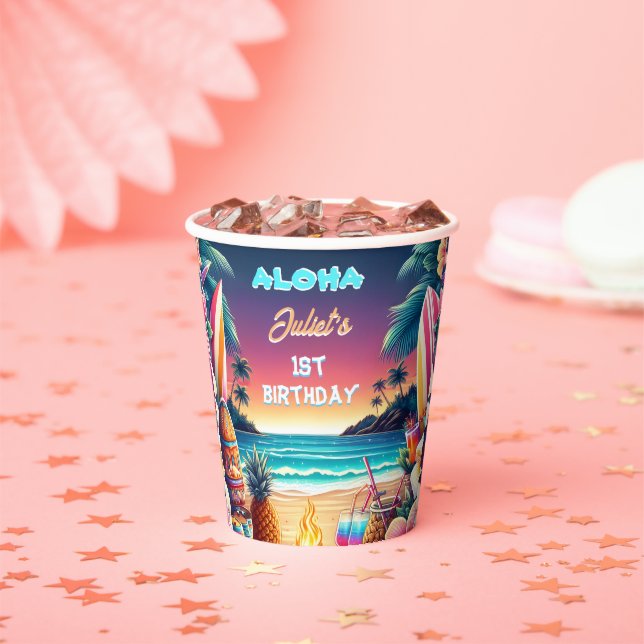 Joy hula Luau Surf aloha hawaiian 1st birthday Paper Cups (Insitu)