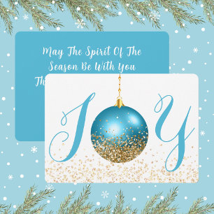 Joy In Blue and Gold Look Glitter Christmas Holiday Card