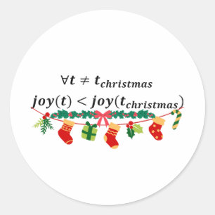 Joy in christmas is always greater, math christmas classic round sticker