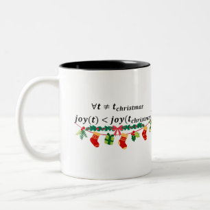 Joy in christmas is always greater, math christmas Two-Tone coffee mug
